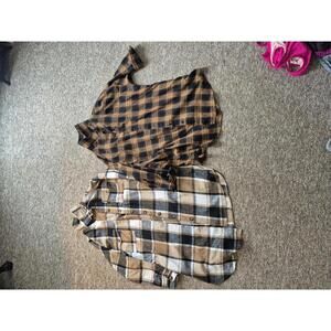 Plaid Flannel Button-Up Shirts, Size Large